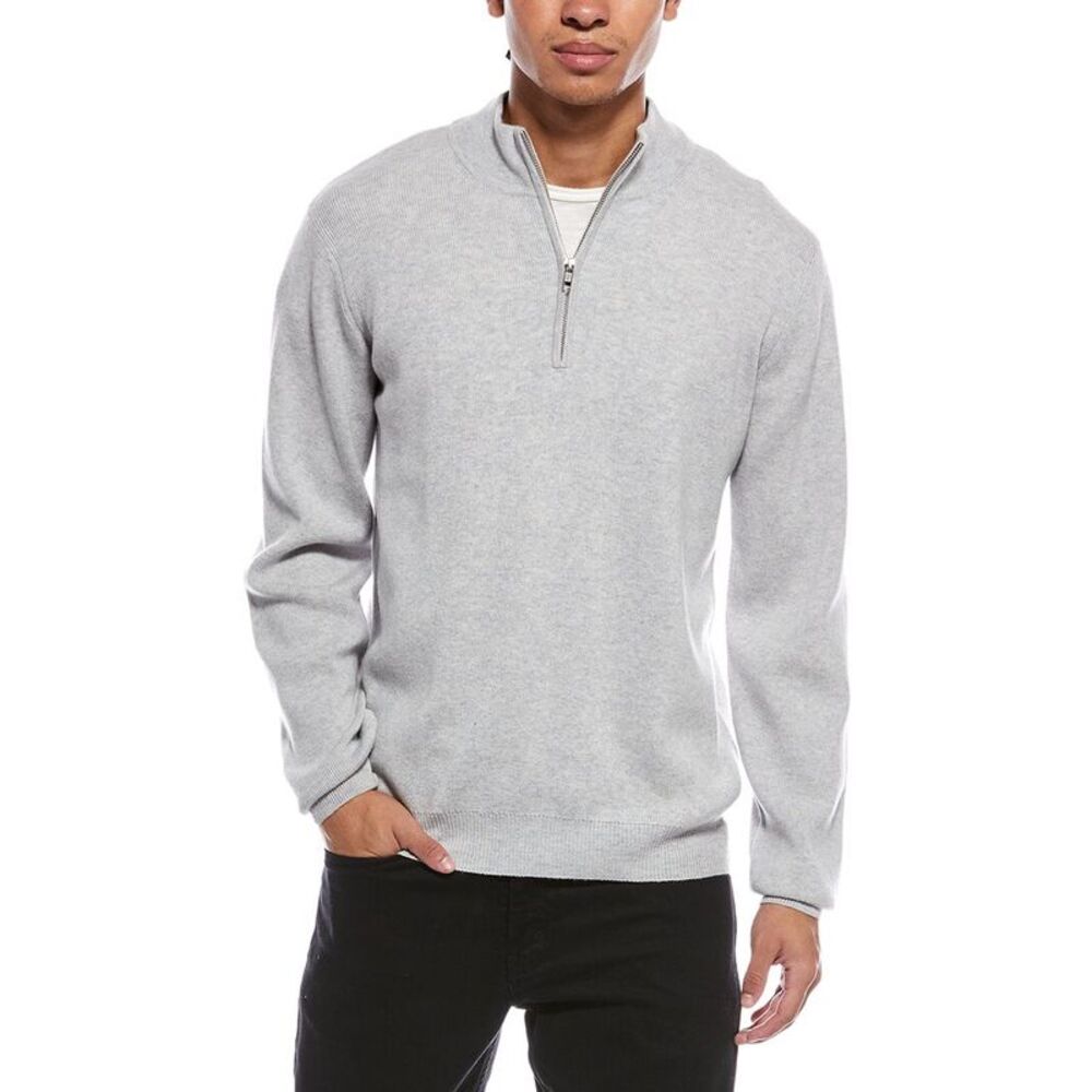 Brodie Cashmere Mens Ribbed Wool & Cashmere-Blend 1/4-Zip Mock Neck Sweater,